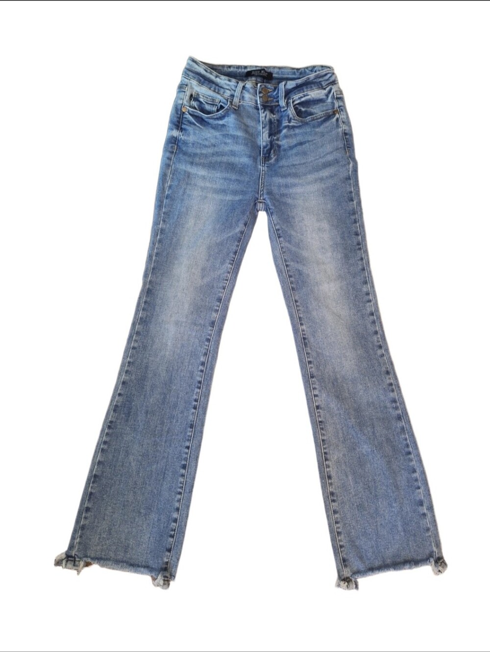 Judy Blue Light Blue Flare Jeans with Raw Hem Stretchy Fit 5